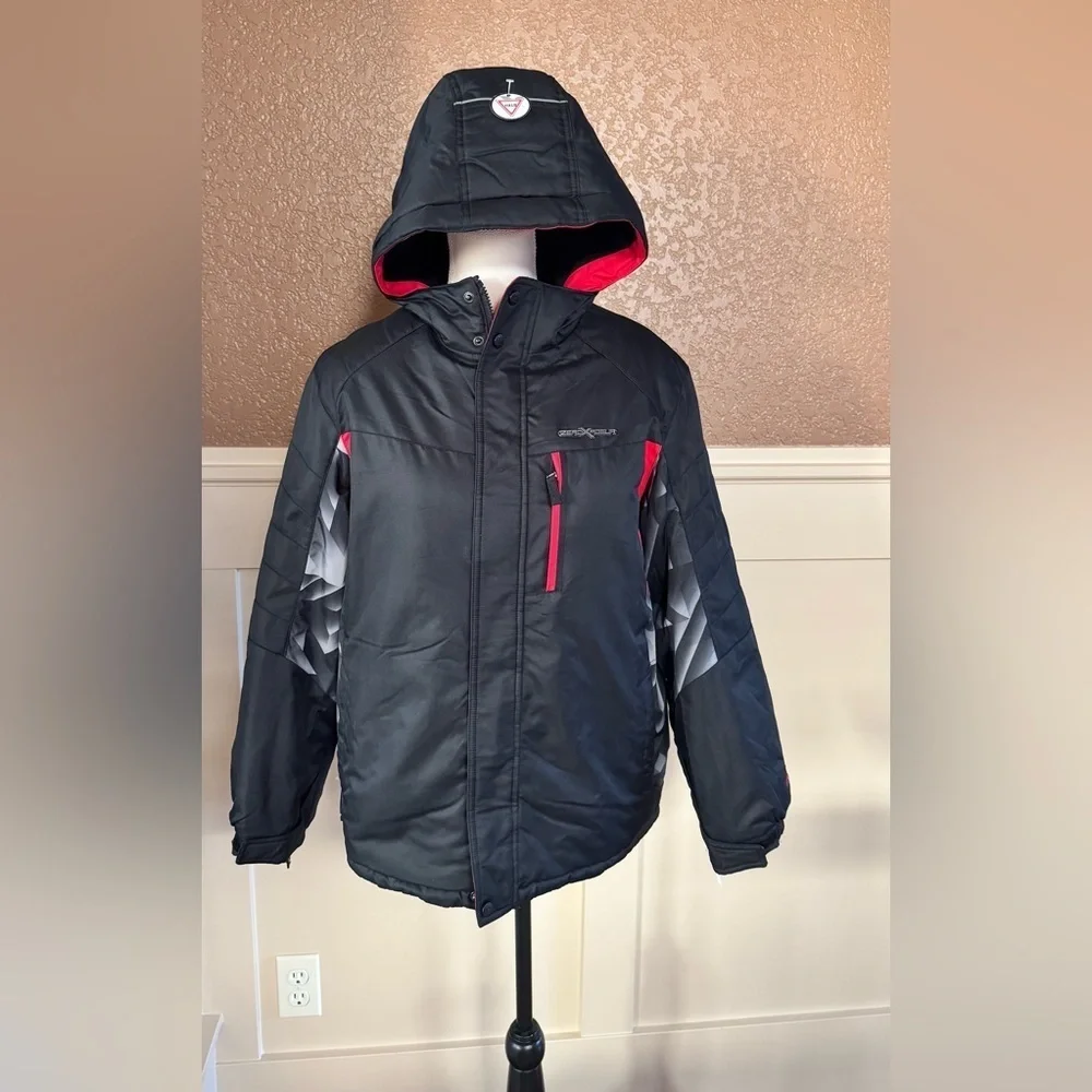 ZeroXposur Puffy Black Jacket with Red and Gray Accents
